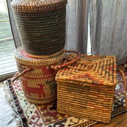 3 Vintage Lidded Baskets 