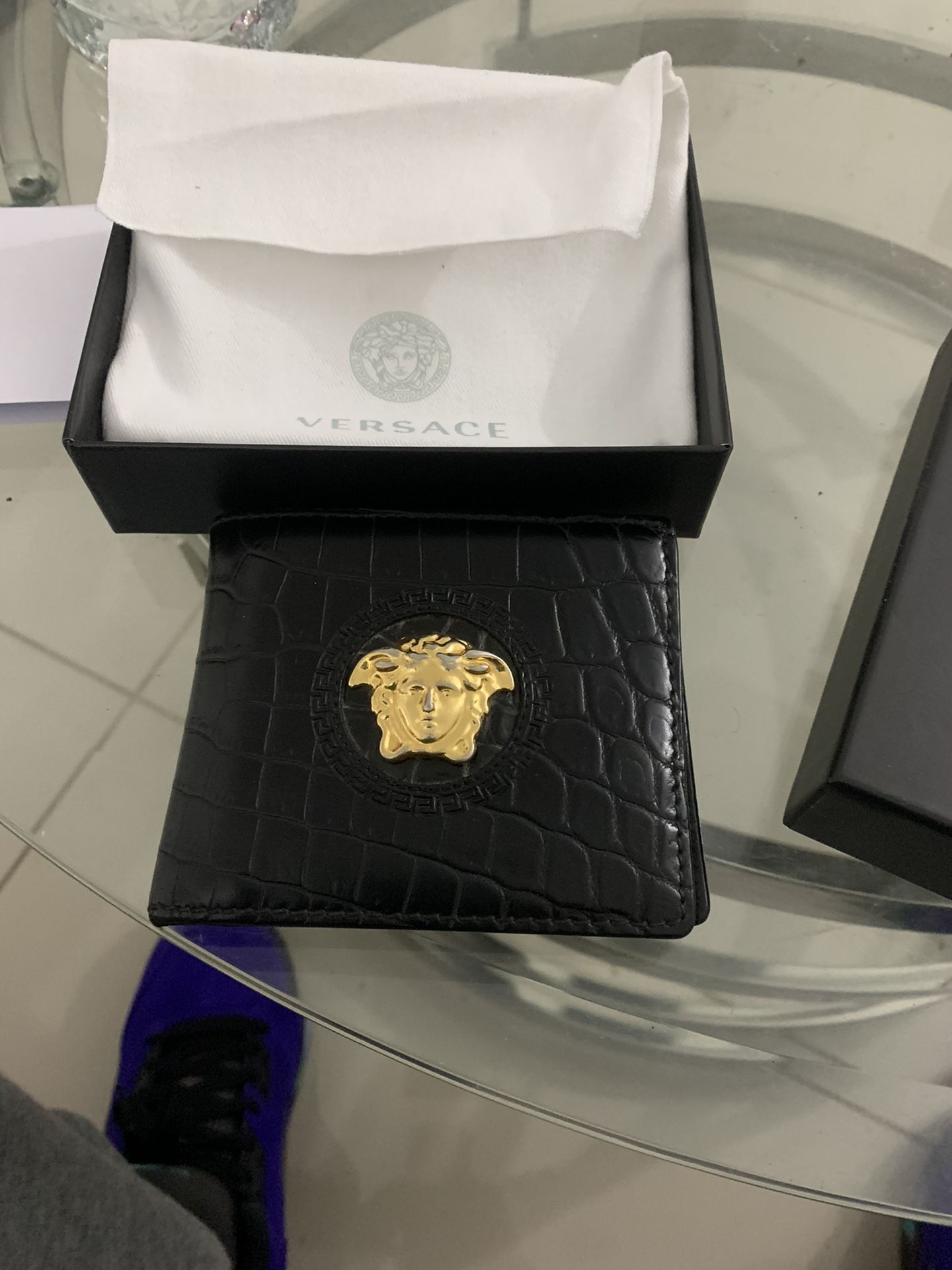 Versace Wallet Black Leather With Gold Medusa head