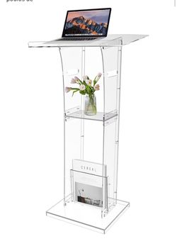 Acrylic podium stand with storage shelf, segmented transparent lecterns and podiums, pulpits for churches, conferences, speeches, weddings, classrooms
