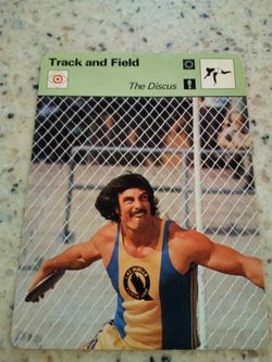 Vintage 1978 sportscaster track and field/ the discus/ Mac Wilkins/ an American specialty/ Olympic collector card # 30-06