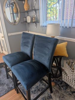 Two Royal Blue Dining Chairs