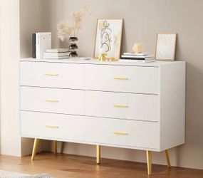 White and gold dresser with 6 drawers