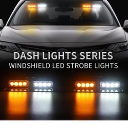 XRIDONSEN 2 in 1 Emergency Dash Strobe Lights Interior Windshield Lights Amber White Warning Hazard Safety Flashing w/Suction Cups for Construction Ve