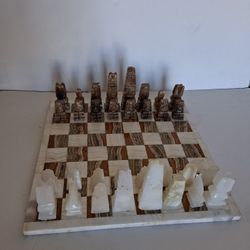 Stone Chess Set Pieces and Board Aztec Mayan