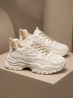 Trendy Off-White & Beige Chunky Sneakers