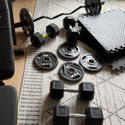 Weights  Bench Press Seat Barbells & Curling Bar 