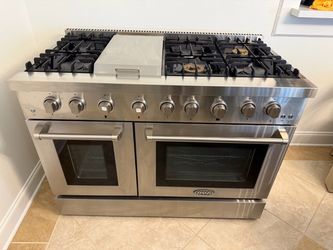 48 in. Lumin Collection 6.7 cu. ft. Double Oven Dual Fuel Range with 6 Sealed Burners, Rapid Convection, Stainless Steel