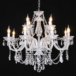 Uboxin 12-Light Contemporary Crystal Chandelier For Living Room, Double Layer Ceiling Light Fixture With Clear Crystals For Dining Room Hallway Stairc