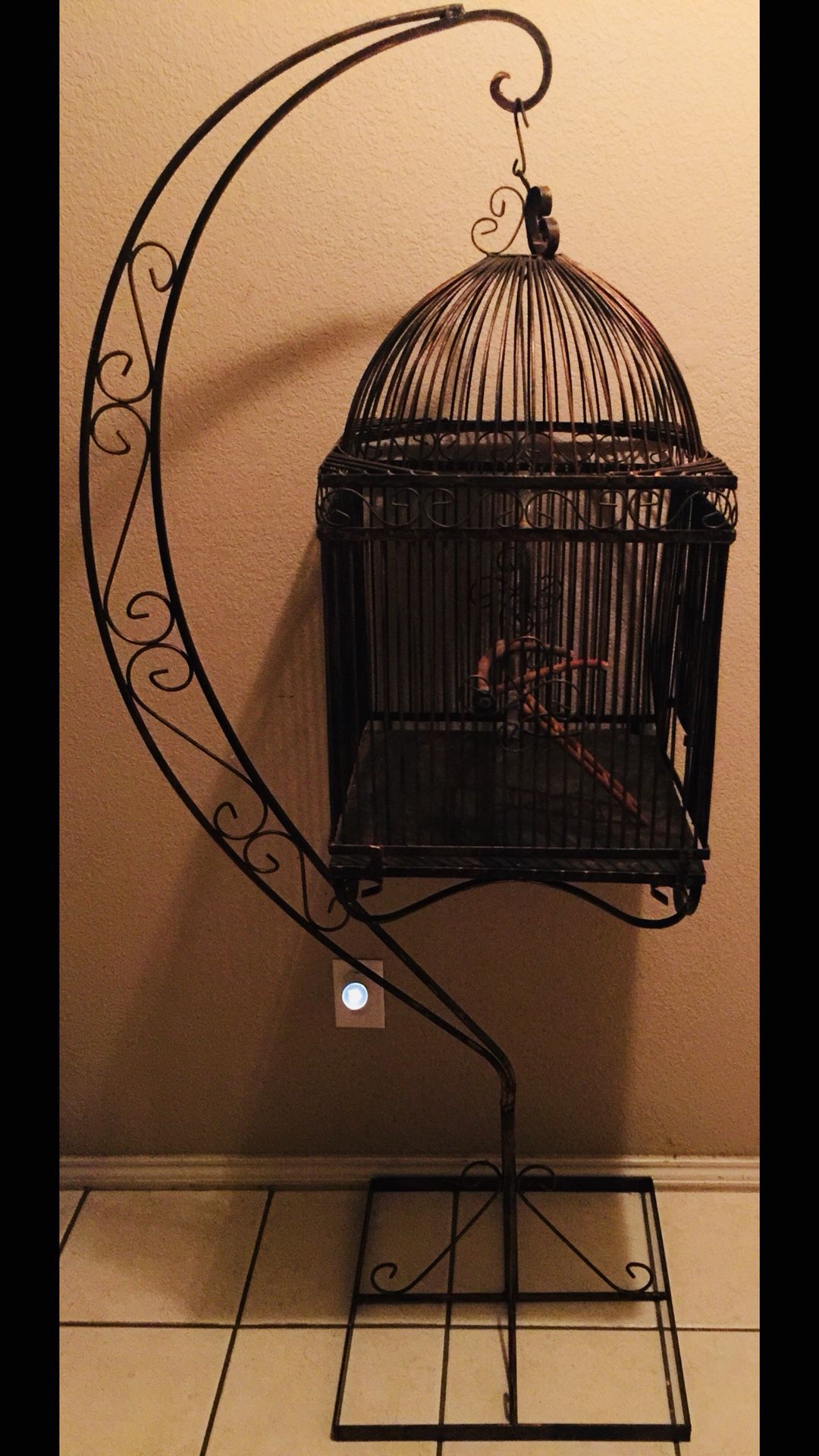 Beautiful large vintage iron hanging bird cage with stand