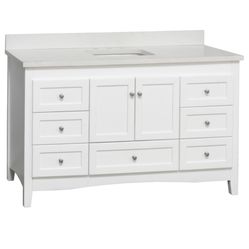 Abbey 60" Bath Vanity, Base: White, Top: Quartz, Single Vanity