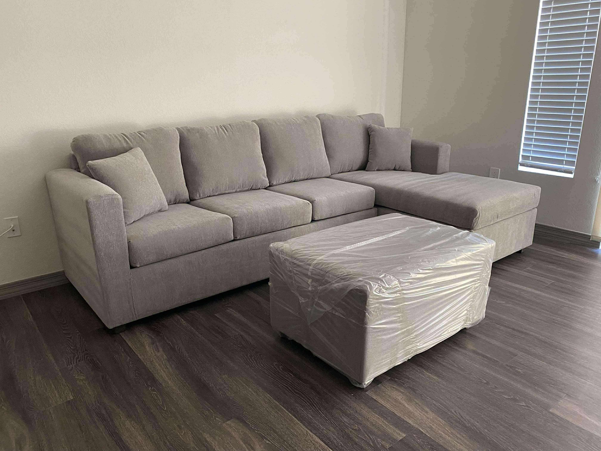 Brand New Grey Sectionals With Free Ottoman