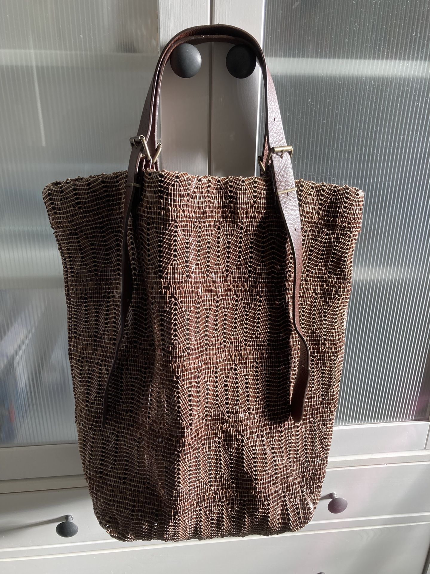 J. Jill Large Leather Woven Purse Tote Bag