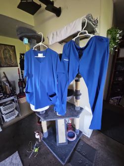 Blue Medical Scrubs Set Top and Pants