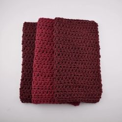 set of 3 handmade crochet cotton dish wash cloth approx 8x9 in dark red 