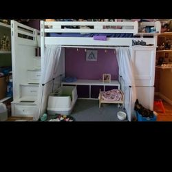 White, Wooden LOFT Twin & added Full with Storage Drawers Combo (RTG Kids) Ivy League