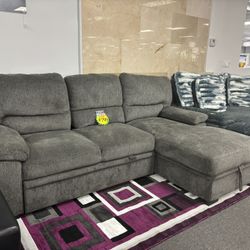 Gray Sleeper Sectional Sofa W/ Hidden Storage For Sale (Furniture Assembly) 35% Off