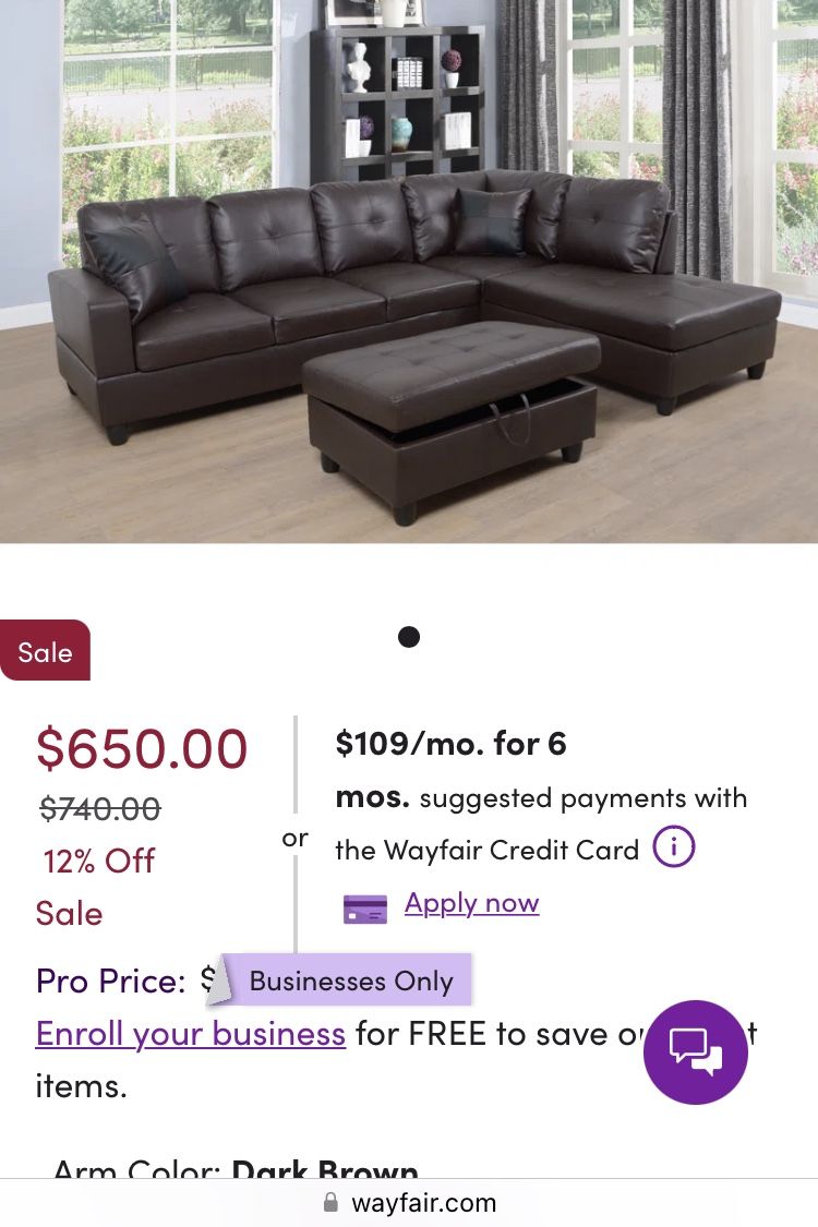 Brand New Living Room Brown L-shape Sofa set