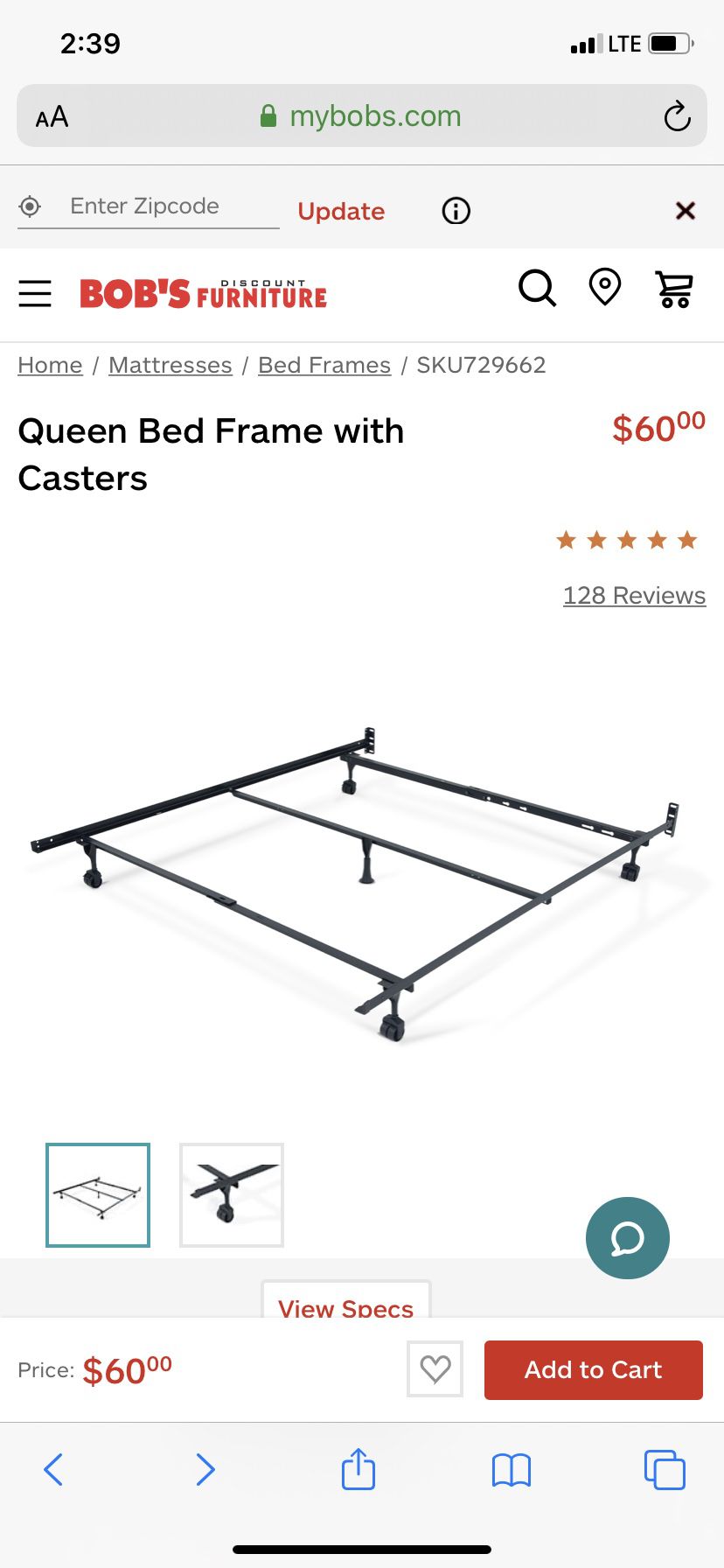 Queen bed frame and box spring