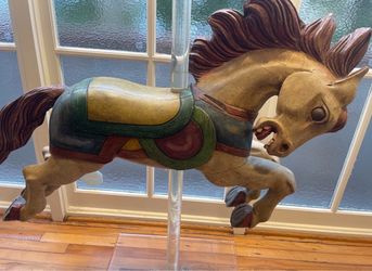 Antique Wooden Carousel Horse with Lucite Stand