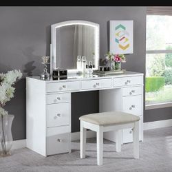 Brand New White Vanity w Stool + LED Lights 