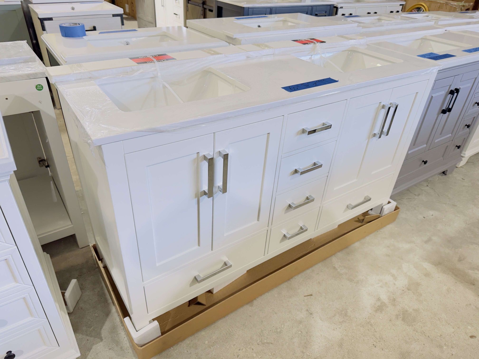 Brand New Bathroom Vanity 60” in White, double sink soft close solid wood with marble top in white $799