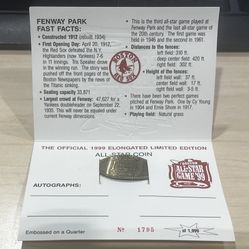 1999 MLB All-Star Game Boston Elongated Quarter #1795/1999 The Penny Men