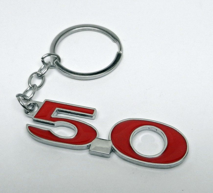 Emblem Style Keychain 5.0 V8 Ford Mustang Logo Red Silver Fox Body