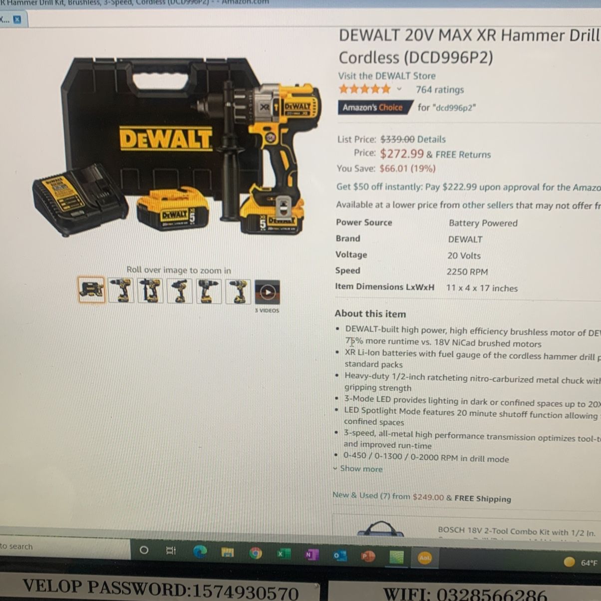 Dewalt  Hammer/drill Battery/charger and Case.