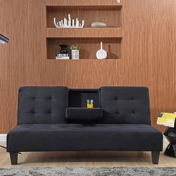 Black Or Brown Dacron Fabric Futon With Cup Holder Brand New In Box Firm Price $250