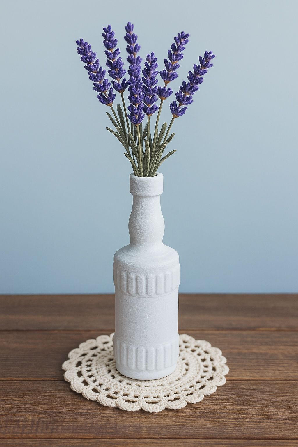 Vintage 1980s Painted White Glass Decorative Bottle White Cork, 2x7”