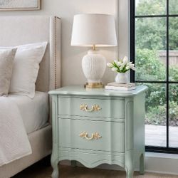 Heirloom Sage Green French Provincial Nightstands — Solid Wood, Designer Finish (Pair)
