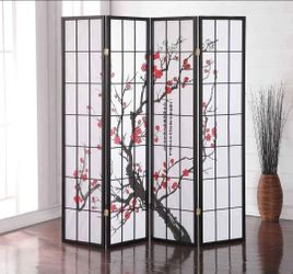 *READ*Japanese 4-Panel Screen Room Divider, Plum Blossom