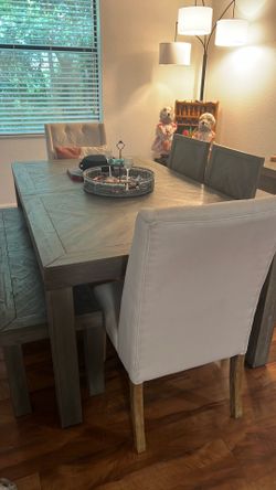Dinning table with chairs and bench , and additional items for sale