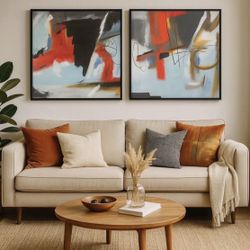 🎨 Large Modern Abstract Art – Diptych (Set of 2 Framed Canvases)