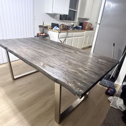 Grey Solid Wood Dining Table With Metal Legs