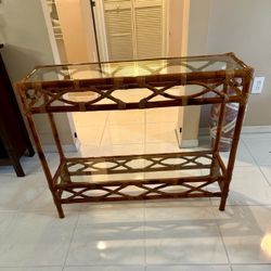 Vintage Bamboo & Glass Plant Stand / Console Table