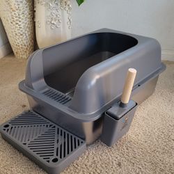✨ NEW! XL Stainless Steel Cat Litter Box w/ Lid - NO LEAKS, NO STICK! ✨ Perfect for Big Cats 🐈‍⬛ Includes Mat & Scoop!
