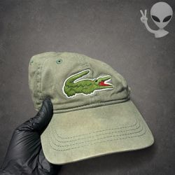 Lacoste Big Croc Logo Baseball Cap Hat Mens One Size Green Adjustable Strapback