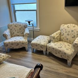 Set Of 2 Wing Back Chairs With Ottoman 