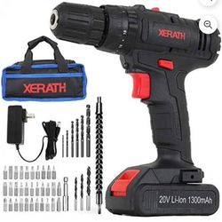 Electric Cordless Drill/Driver Kit,48pcs Drill Set Lithium-Ion Battery with charger (Black)