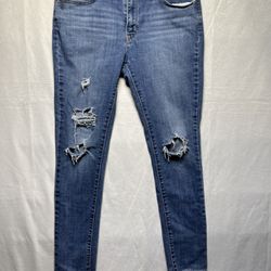 Levis 711 Jeans Womens 30 Blue Mid Rise Skinny Ankle Distressed Casual Frayed