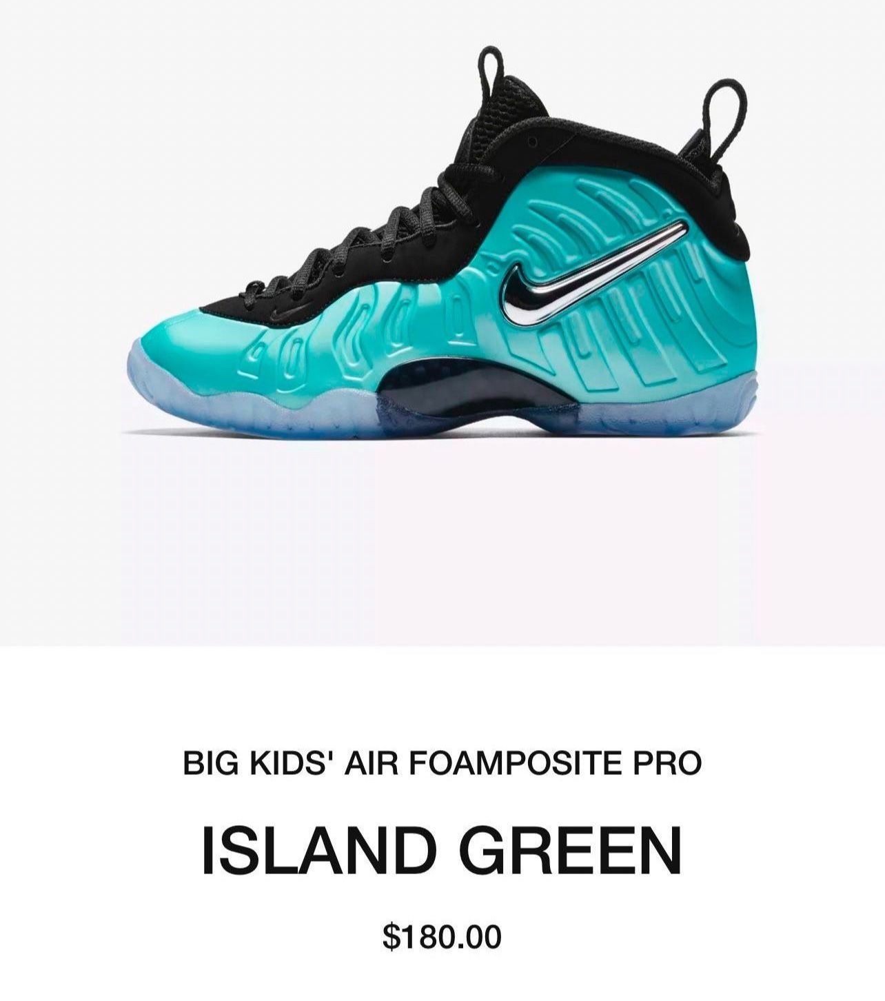 Island Green Nike Air Foamposite 7Y