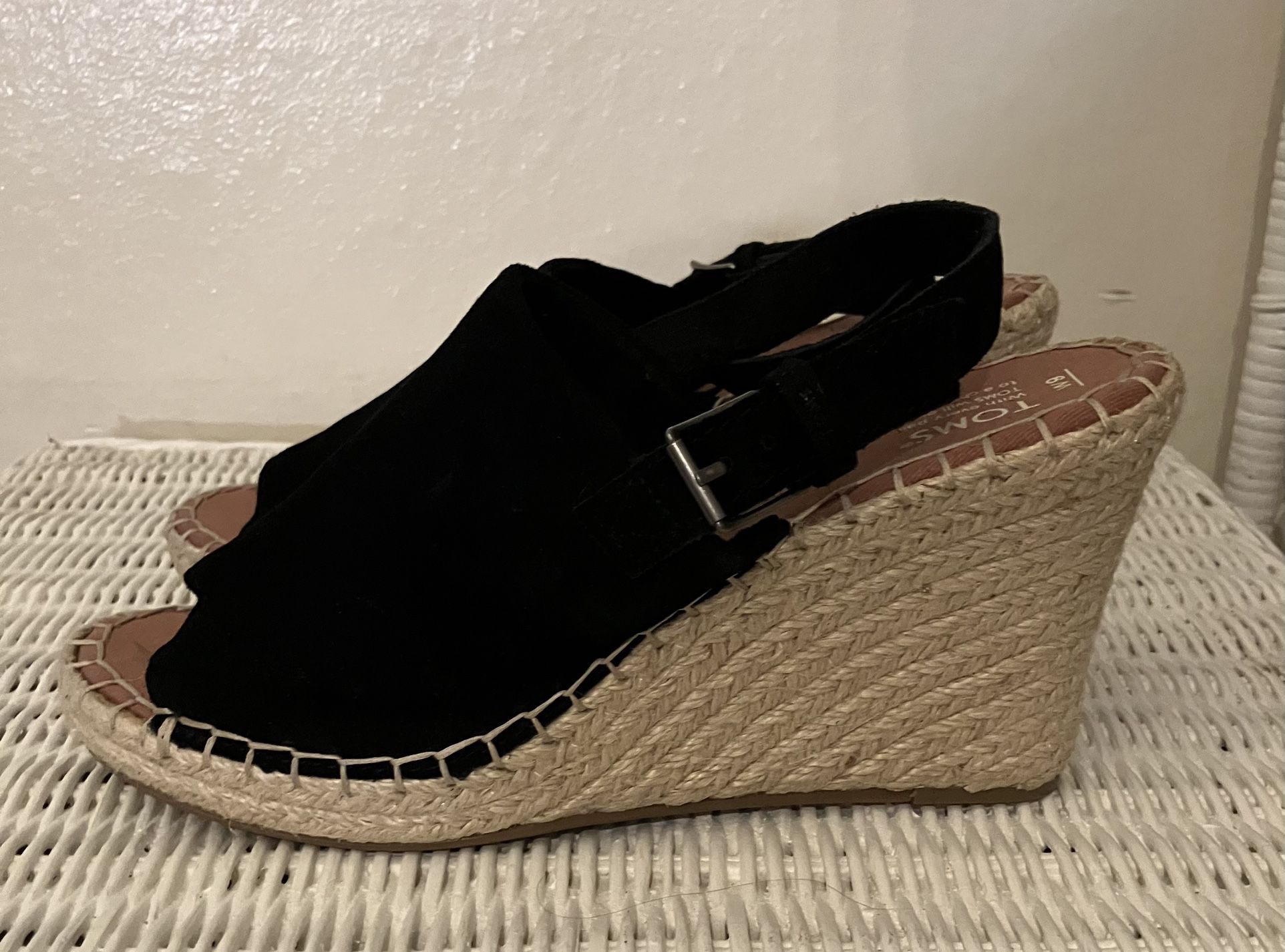 TOMS Wedge Espadrille Sandals, Monica Slingback, Suede, New, Size: W9
