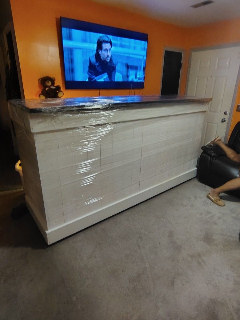 8ft Long Butcher Block Top Bar On Caster Wheels With Section For Slide In Keg