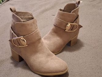Taupe Faux Suede Buckle Ankle Boots - Size 5.5