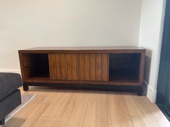 Mid-Century Modern Slatted Wood Media Console