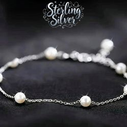 Elegant Sterling Silver Bracelet With Small Pearl Balls