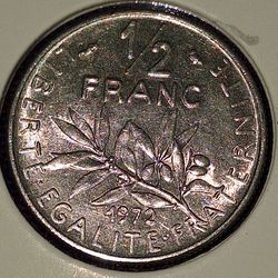 1972 France 1/2 Franc Coin