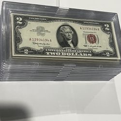 Stack Of 1928 Red seal $2 Bills Very Rare Us Paper Currency