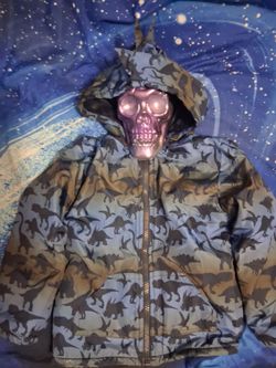 Kids Dinosaur Print Puffer Jacket with Hood